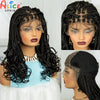 360° Transparent Full Lace Braided Wigs with Wavy Ends Synthetic Knotless Box Braided Lace Wigs with Baby Hair for Black Women