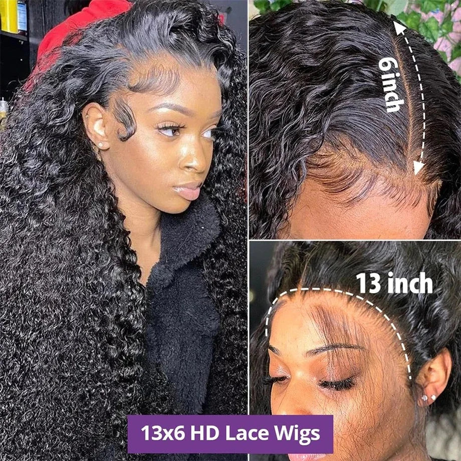 Loose Deep Wave Curly Lace Frontal Preplucked Brazilian Human Hair Black Wigs 13x6 Front HD Transparent Wig For Women Choice