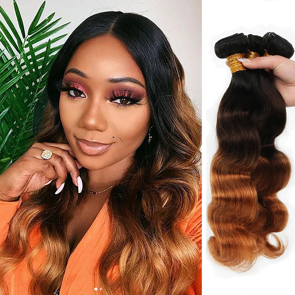 10A Brazilian Body Wave Human Hair Bundles T1B/4/30 Ombre Brown Colored Human Hair Weave Bundles Remy Hair Extension 3 PCS