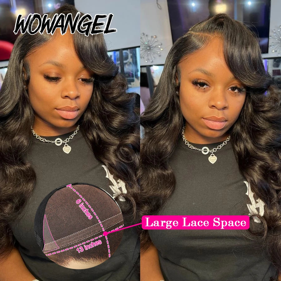 Wow Angel 250% 13x6 HD Lace Front Wigs Body Wave Human Hair Wigs Pre Plucked HD Lace Wigs Skins Melted Brazilian Hair for Women