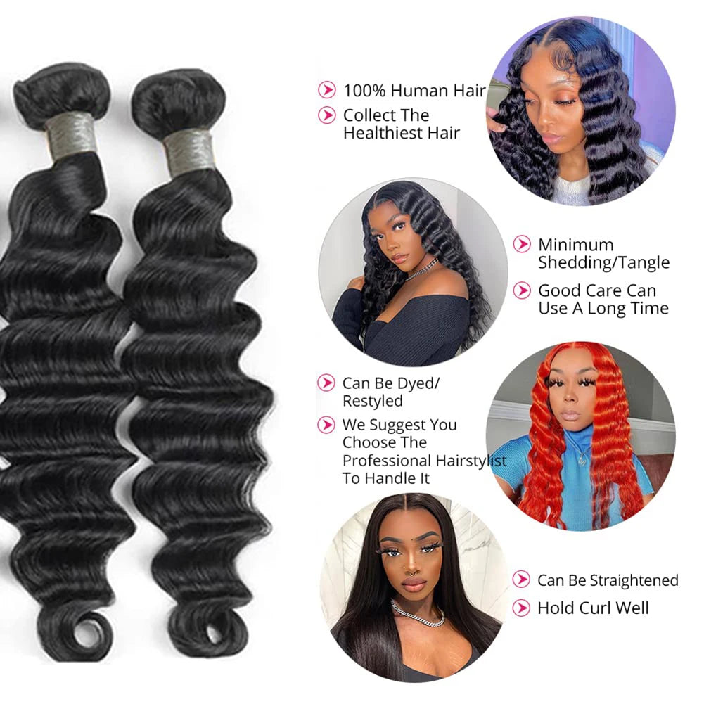 Loose Deep Wave Bundles With Closure Brazilian Remy Bundles Human Hair loose Deep curly human air weaves nature color