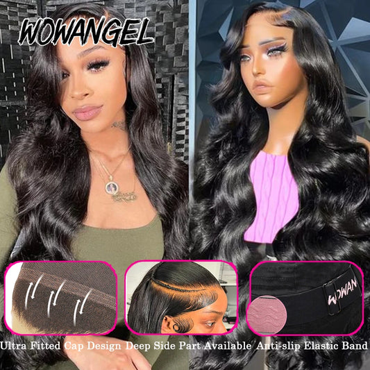 34in Jet Black 13x6 HD Lace Full Frontal Wigs 250% Body Wave Human Hair Wig Melt Skins Pre Plucked Remy Wavy Hair For Women