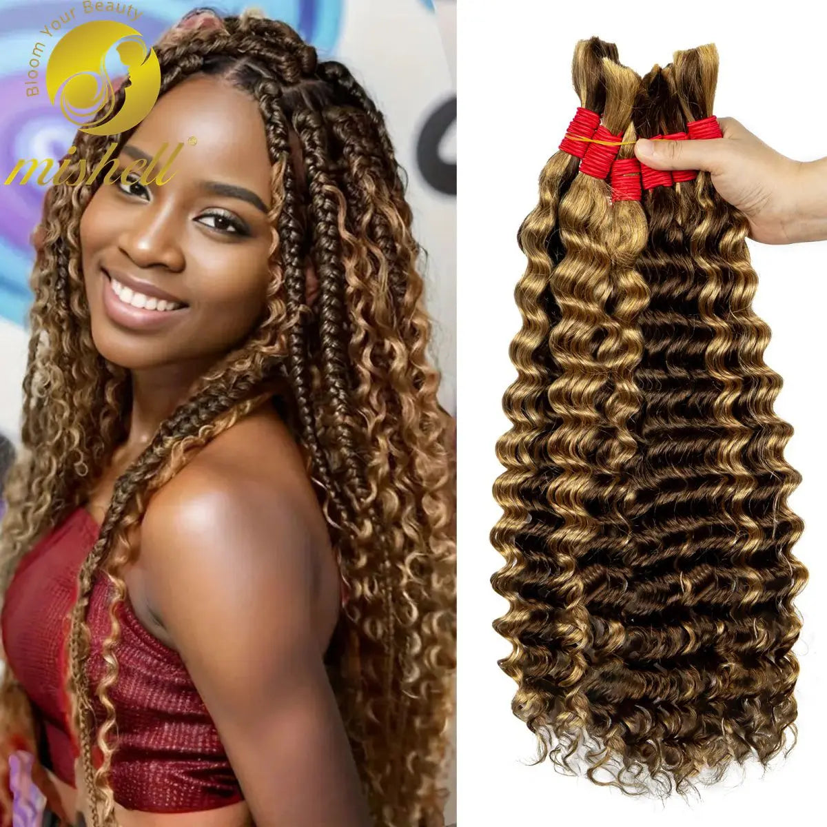 Curly Bulk Braiding Hair Extensions 100% Human Hair Bulk Deep Wave No Weft Ombre Boho Braids Brazilian Virgin Hair Bundles 100g