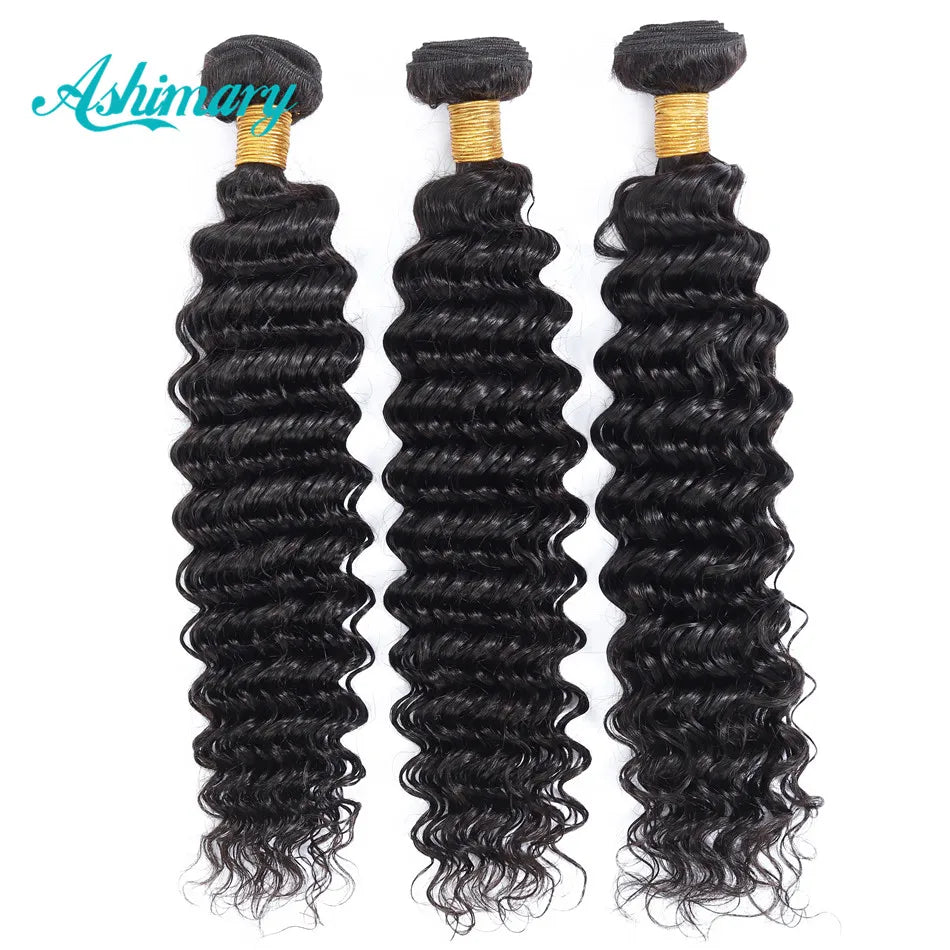 Ashimary Deep Wave Brazilian Hair Weave Bundles 100% Human Hair Bundles Deals Remy Hair Extensions 8-26 Inch