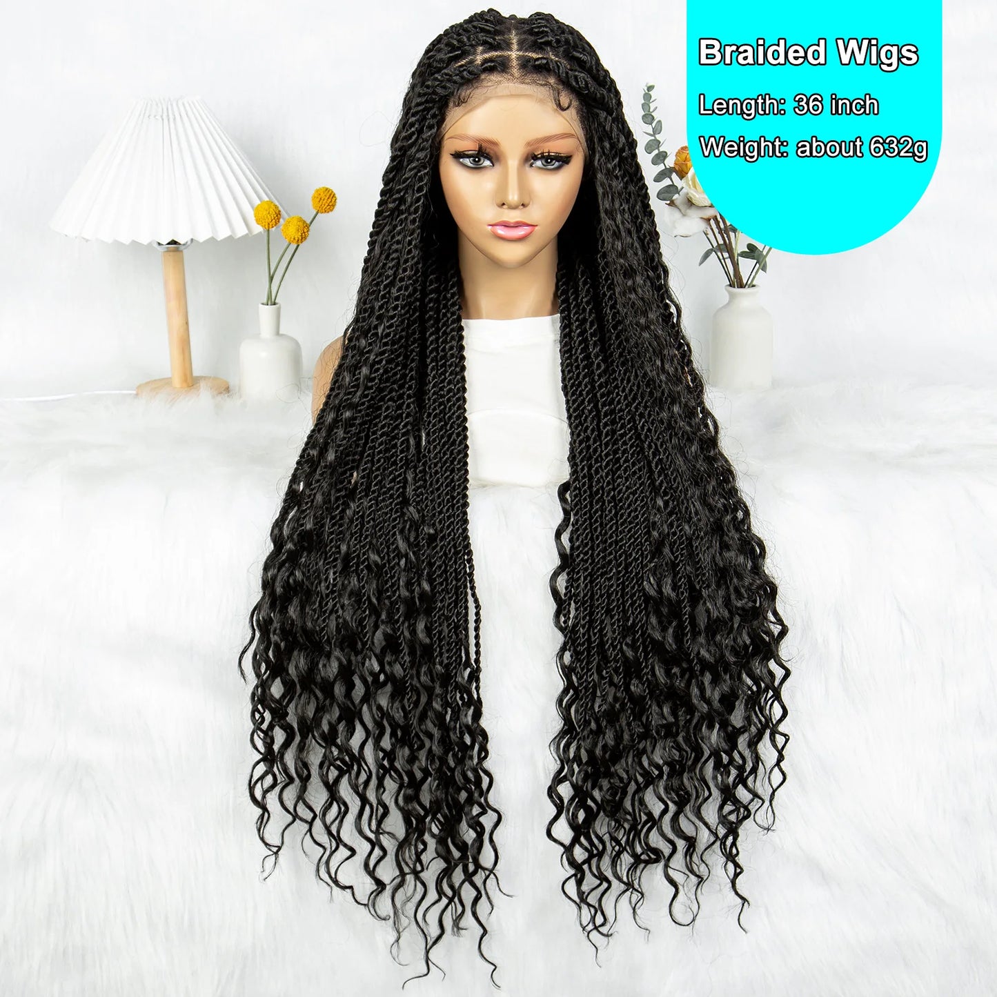 Kima 36 inch Long Island Twist Braided Wigs Knotless Synthetic Full Lace Braided Wigs With Baby Hair for Black Women