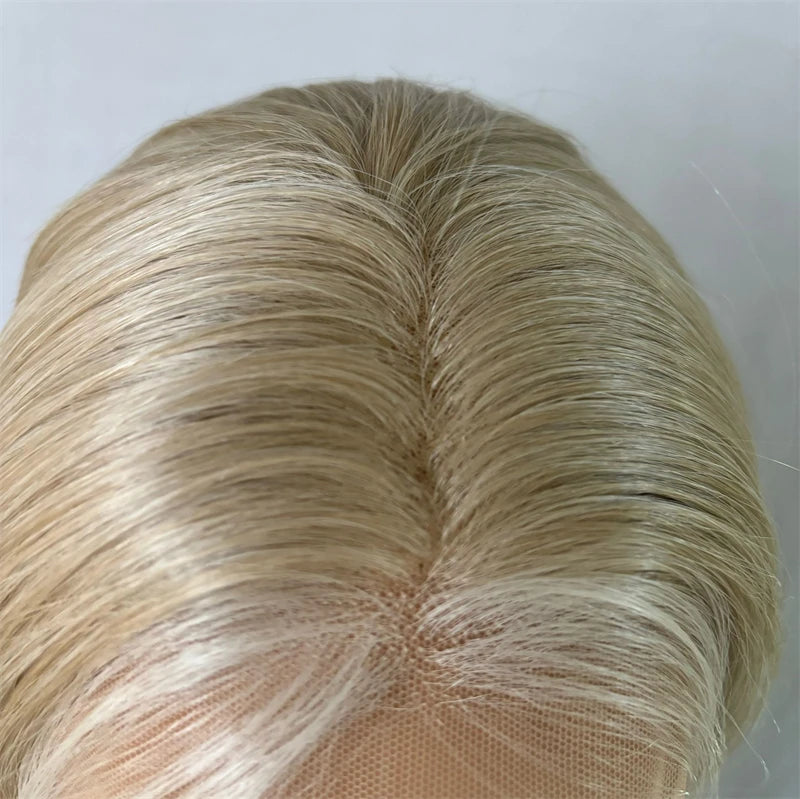 Synthetic Preplucked Ombre Ash Blonde Soft Straight HD Lace Front Wig For Women Hair Heat Resistant Fiber Cosplay Daily