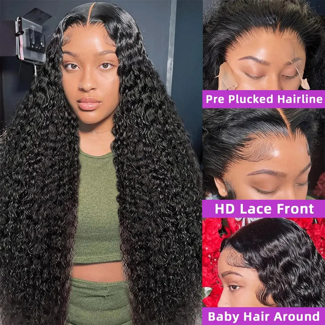 13x4 Deep Wave Lace Front Wigs Human Hair Pre Plucked 200% Density 14-32Inch Lace Frontal Human hair Wigs Natural Color Hairline