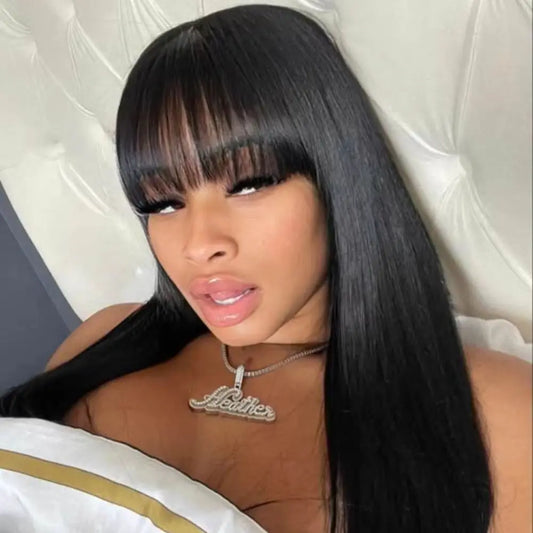 Bone Straight Human Hair Bob Wigs Full Machine With Bangs Glueless 100% Brzailian For Women Choice None Lace Front Cheap On Sale