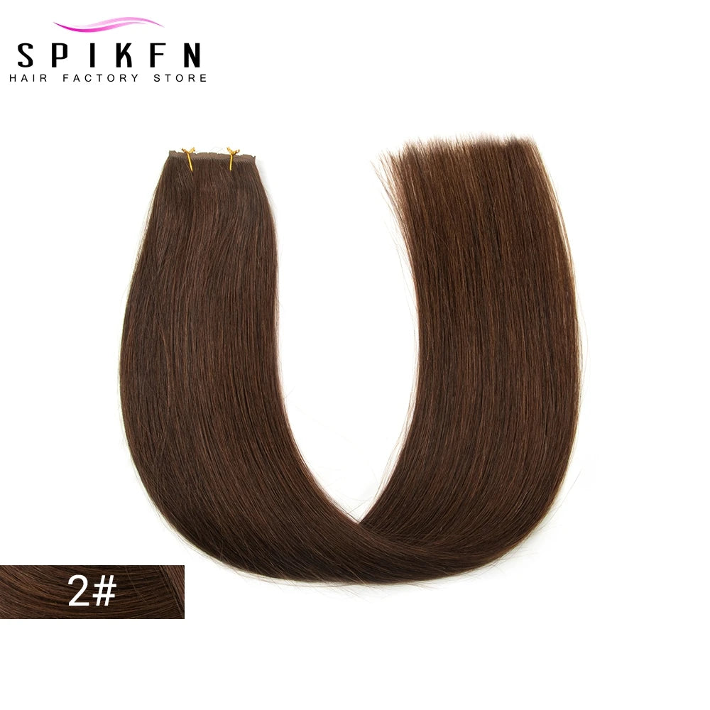 SPIKFN Double Inject PU Hole Weft Human Hair 16" 20" 24" Invisible Micro Loop XO Weft Hair Bundles Straight Weft Hair