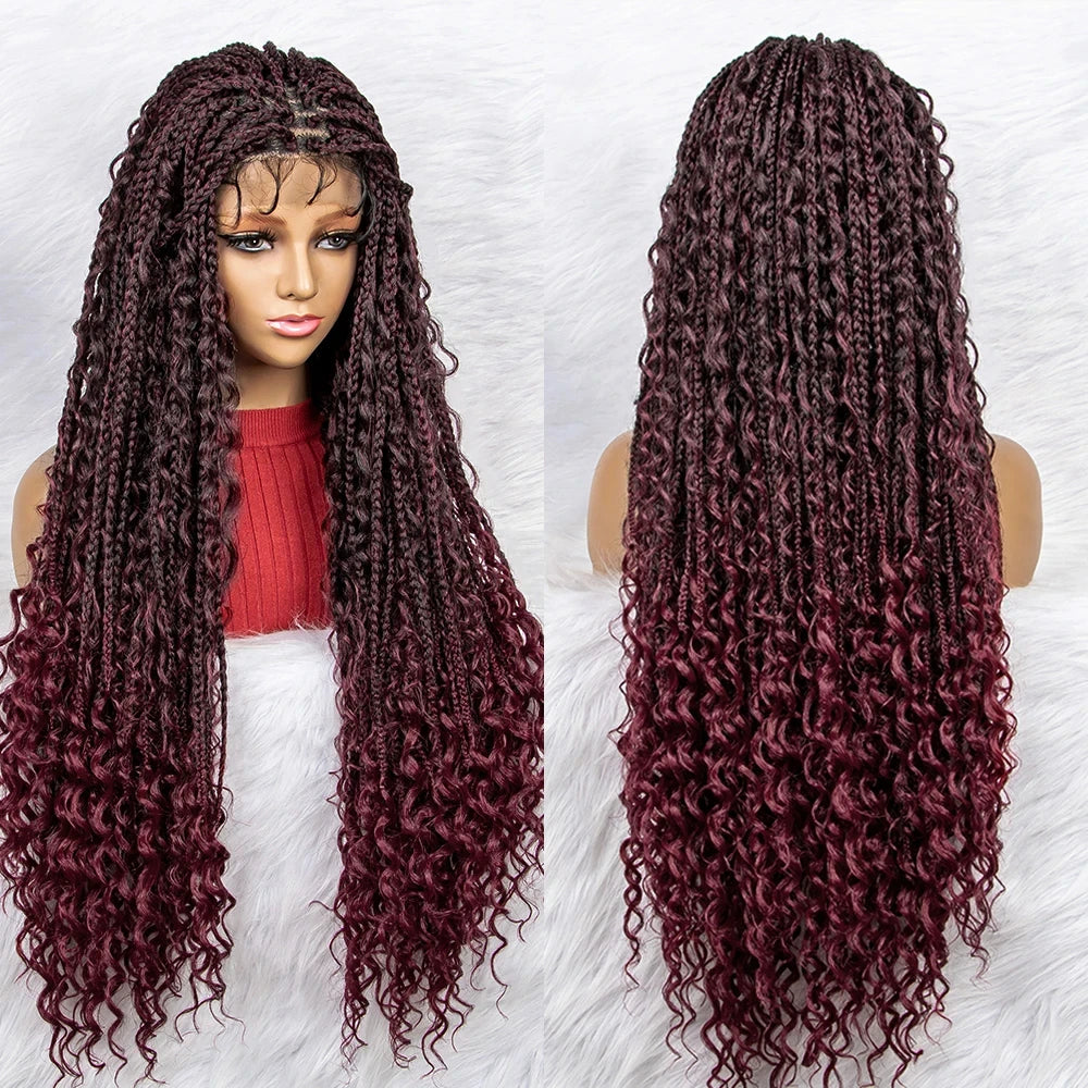 Synthetic Lace Front Wig Braided Wigs Braid African With Baby Hair Braided Lace Front Wigs Water Wave Wigs  32 inches