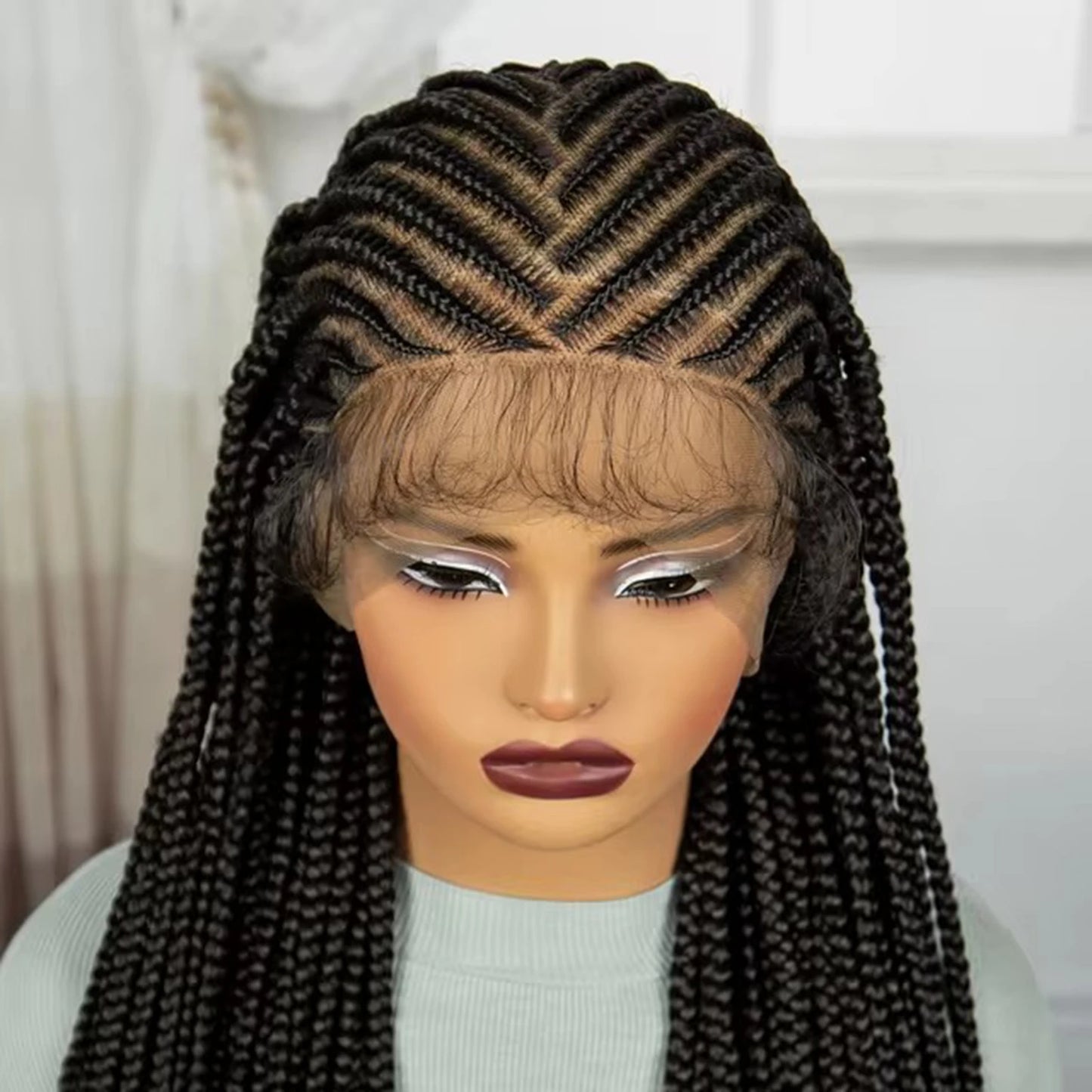 Transparent Full Lace Braided Wig Cornrow Braided Wig Synthetic Natural Knotless Braided Lace Wig  for Black Womenwith Baby Hair