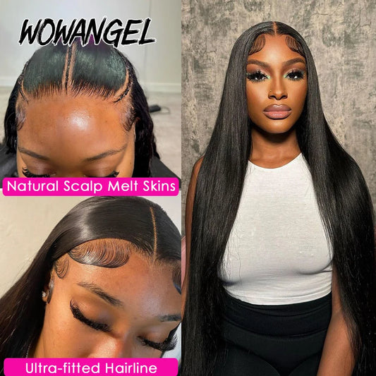 Wow Angel 34inch Front Wigs Silky Straight 13x6 HD Lace Front Wig 180% Pre Plucked Invisible HD Lace Human Hair Wig Melt Skins