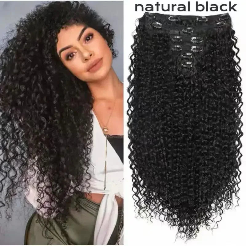 6 Pieces Set Synthetic Kinky Curly Clip in Hair Extensions 26 Inch Long Soft Thick Wigs Hairpieces for Women with Thinning Hair