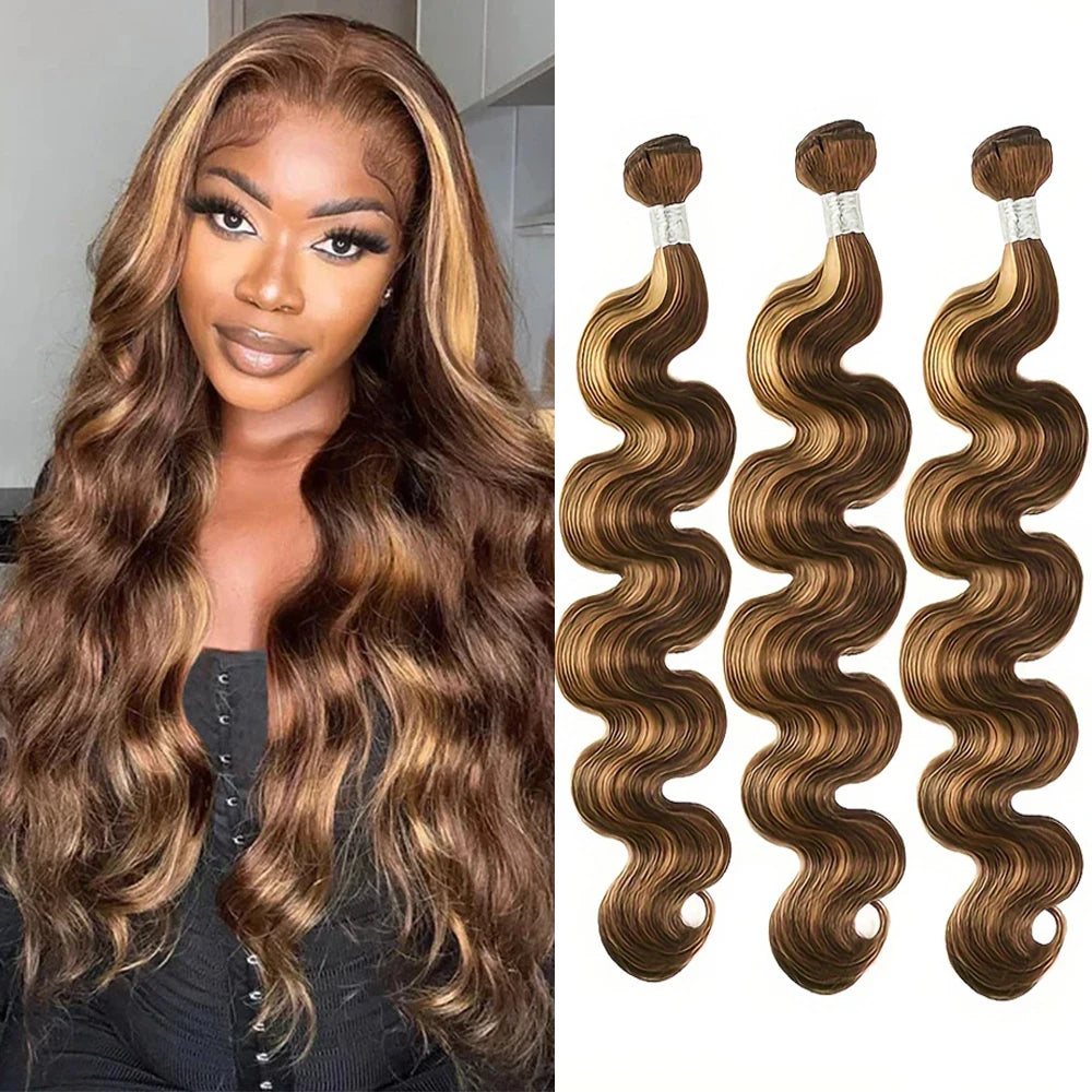 Linhua P4/27 Highlight Body Wave Bundles With Closure Ombre Honey Blonde 3 / 4 Human Hair Bundles With Transparent Closure