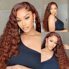 13x4 Ginger Brown Loose Deep Lace Front Wig Synthetic Wigs Chocolate Tranparent Lace Frontal Wig Pre Plucked For Women Party Use