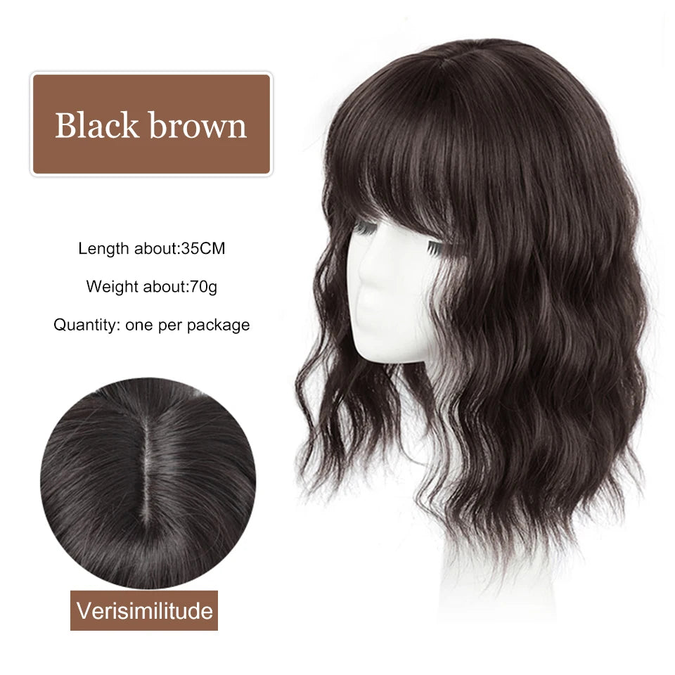 WTB Synthetic Wig Piece Female Natural Fluffy Wavy Hair Naturally Invisible Cover White Hair With Bangs Wig