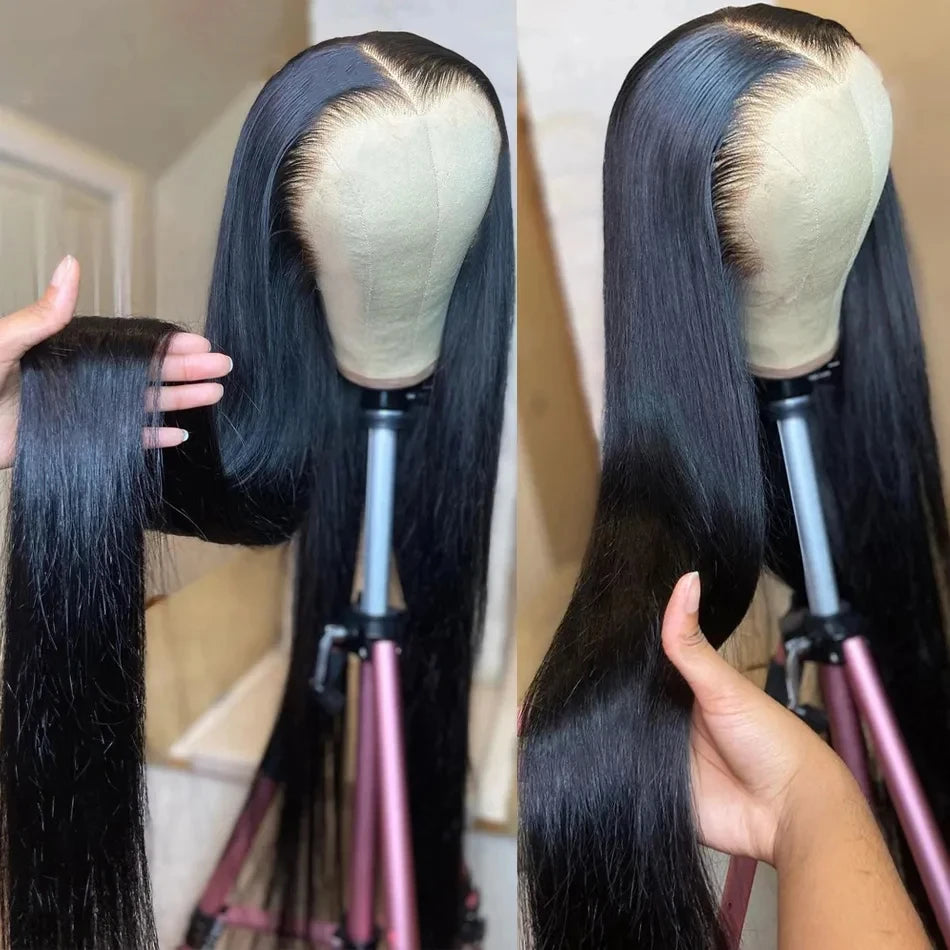 30 32 inch Bone Straight Lace Front Human Hair Wig 250 Densisty Brazilian 13x6 Straight Transparent Lace Frontal Wigs For Women