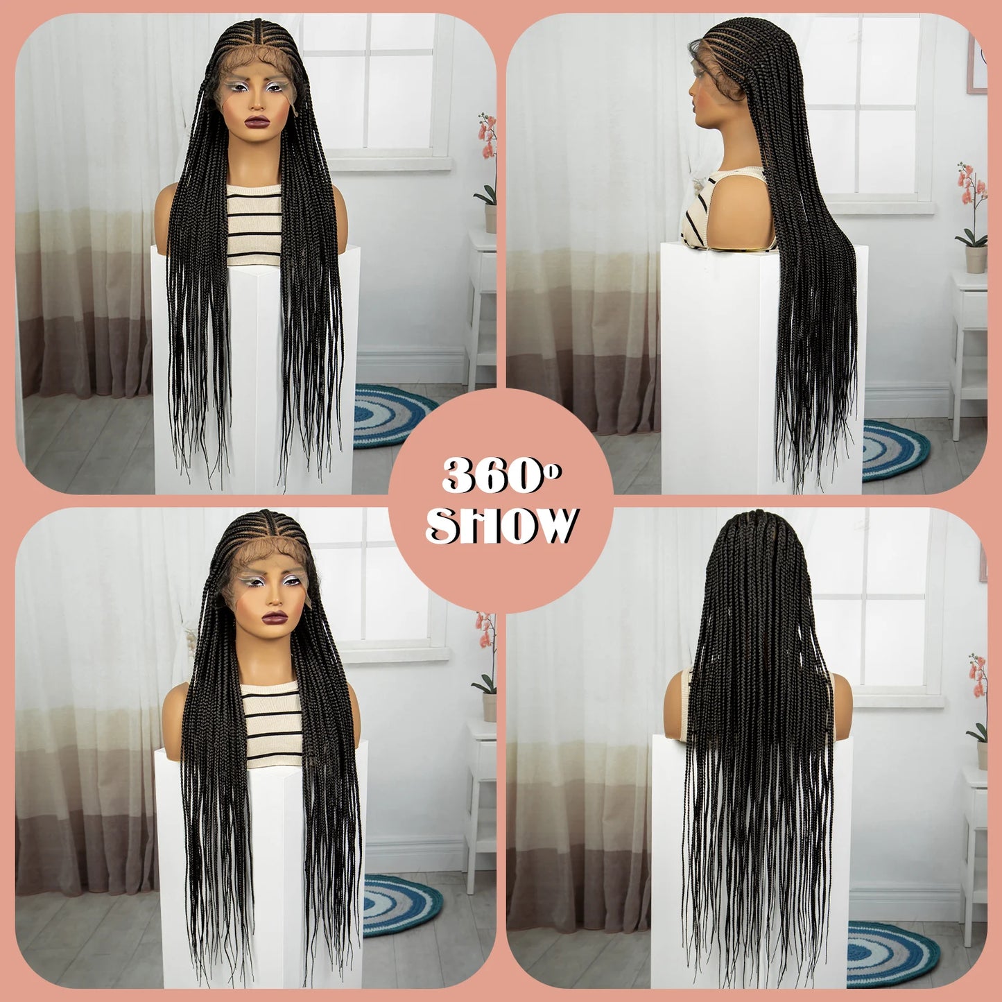 36 Inches Synthetic Cornrow Braided Wigs Full Lace Knotless Braided Lace Wig for Black Women Braiding Hair Wig with Baby Hair