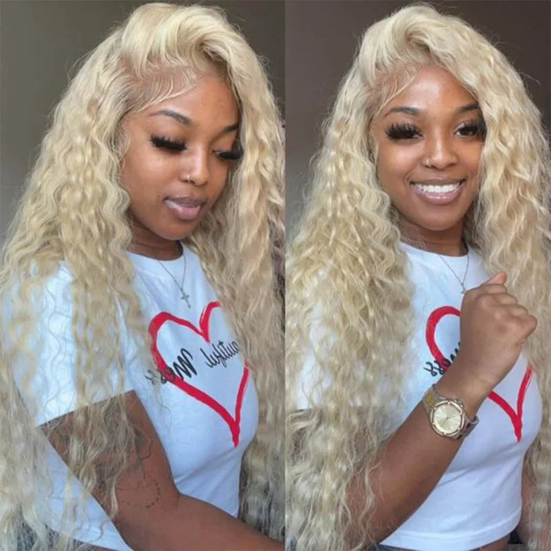 613 colored honey blonde 40 inch deep wave curly wigs for women choice Full brazilian 13x6 hd lace frontal 100% human hair wig