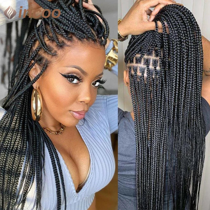 360 Full Lace Frontal Braided Wigs for Black Women Synthetic Box Braids Wig Knotless Cornrow Braid Wigs Goddness Braiding Hair