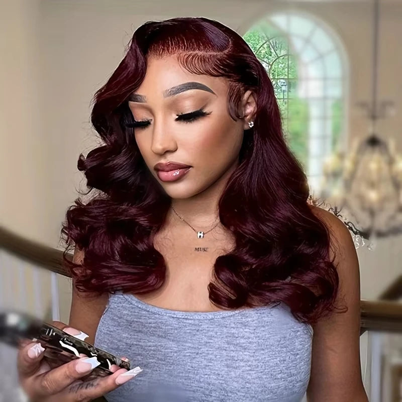 99J Burgundy Body Wave Bob Wig Human Hair Lace Front Wigs Human Hair Short Bob Wig Pre Plucked with Baby Hair