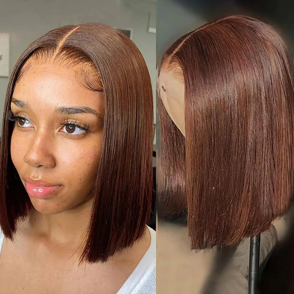 13x4 Lace Frontal Wig Short Bob Wig Chocolate Brown #4 Transparent HD Lace Front Wigs Pre Plucked Human Hair Short Straight Wigs