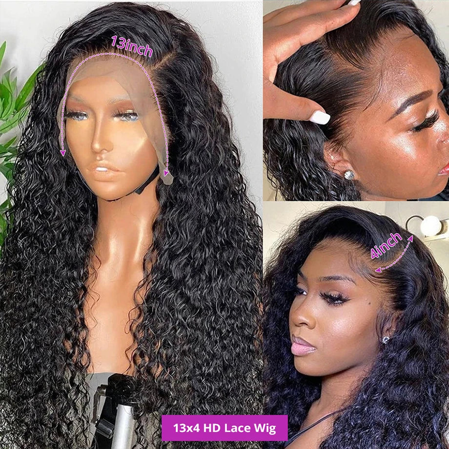 13x4 Deep Wave Lace Front Wigs Human Hair 180% Density Deep Wave Frontal Wigs Human Hair HD Lace Curly Wigs for Black Women