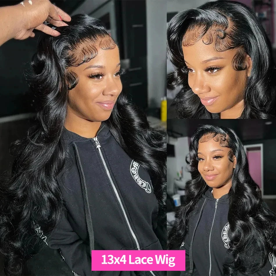 Body Wave 13x4 13x6 Lace Front Wig Human Hair PrePlucked Brazilian Human Hair HD Transparent Lace Frontal Wigs For Women Bling