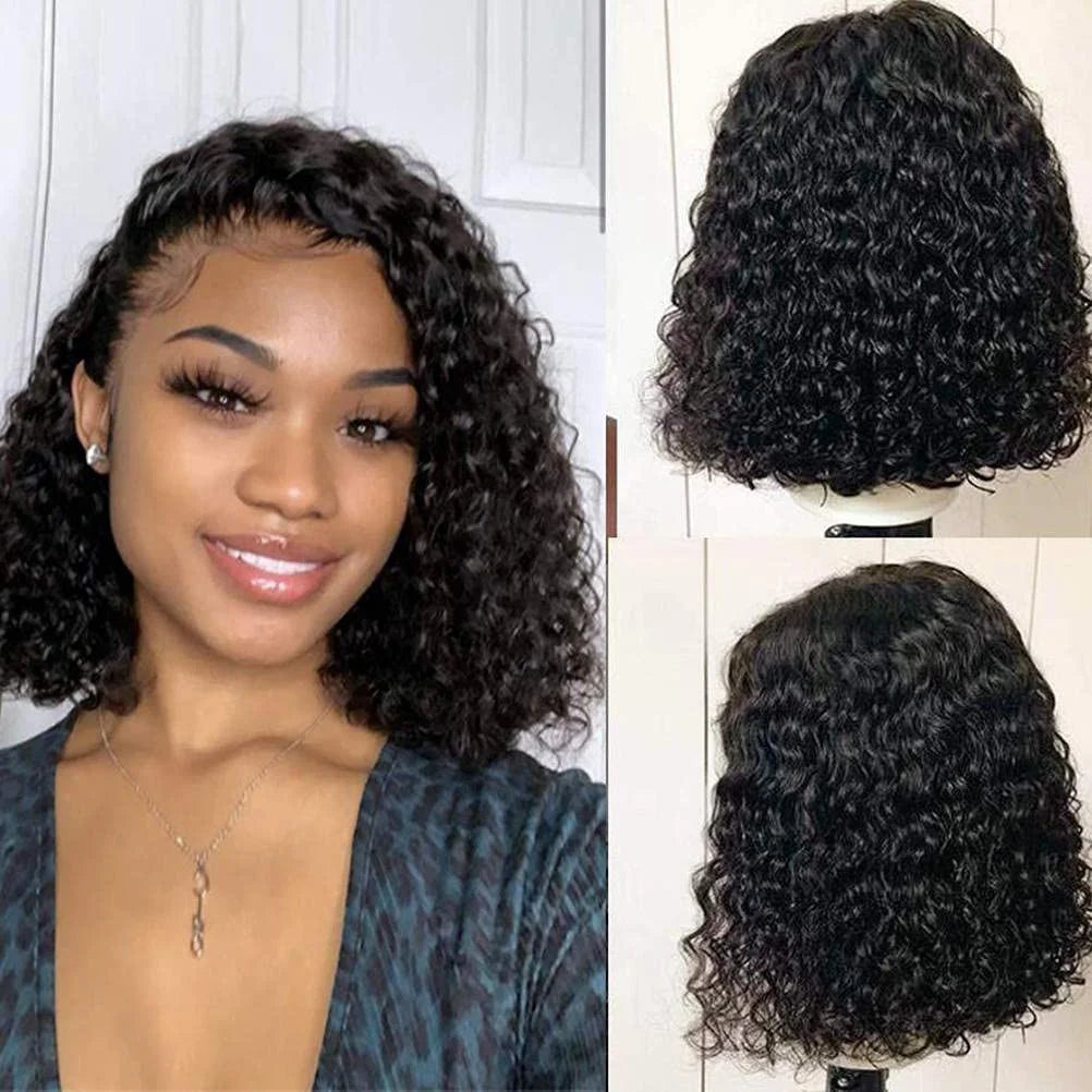 Water Wave Bob Wig For Women Deep Wave Curly 13x4 Human Hair Lace Frontal Wig   Pre Pluck Natural Human Hair Wig 180% Density