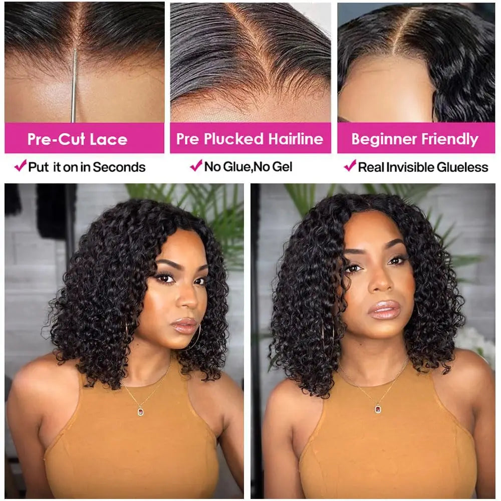 Hair Short Bob Wigs Deep Wave 13X4 Lace Frontal Wig Brazilian Virgin 4x4 Lace Closure Deep Curly Bob Wig for Women Natural Color