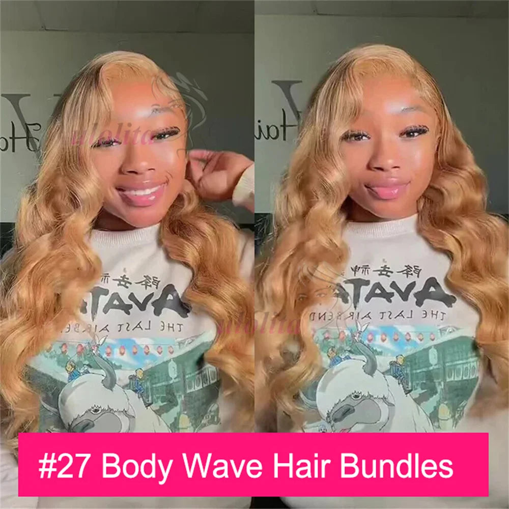 27# Honey Blonde Bundles Body Wave Human Hair Bundles Malaysian Remy Hair Weave 100% Virgin Unprocessed Human Hair Extensions