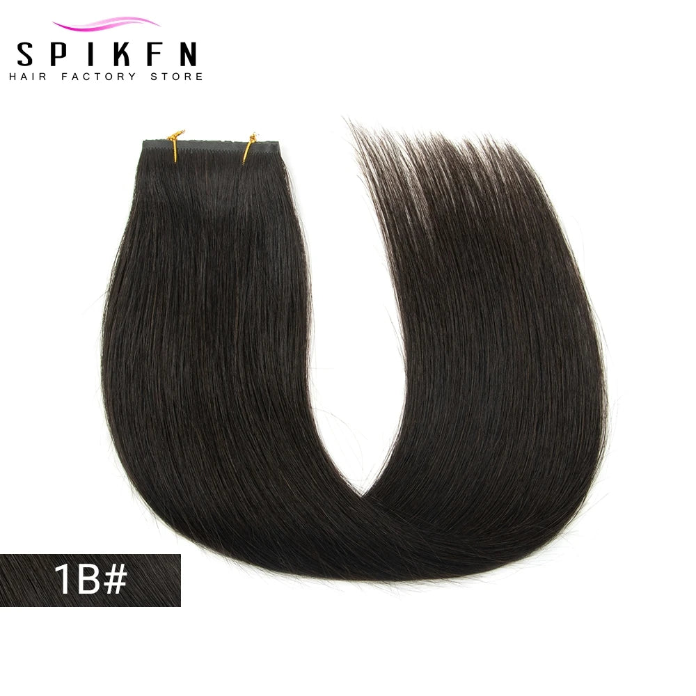 SPIKFN Double Inject PU Hole Weft Human Hair 16" 20" 24" Invisible Micro Loop XO Weft Hair Bundles Straight Weft Hair