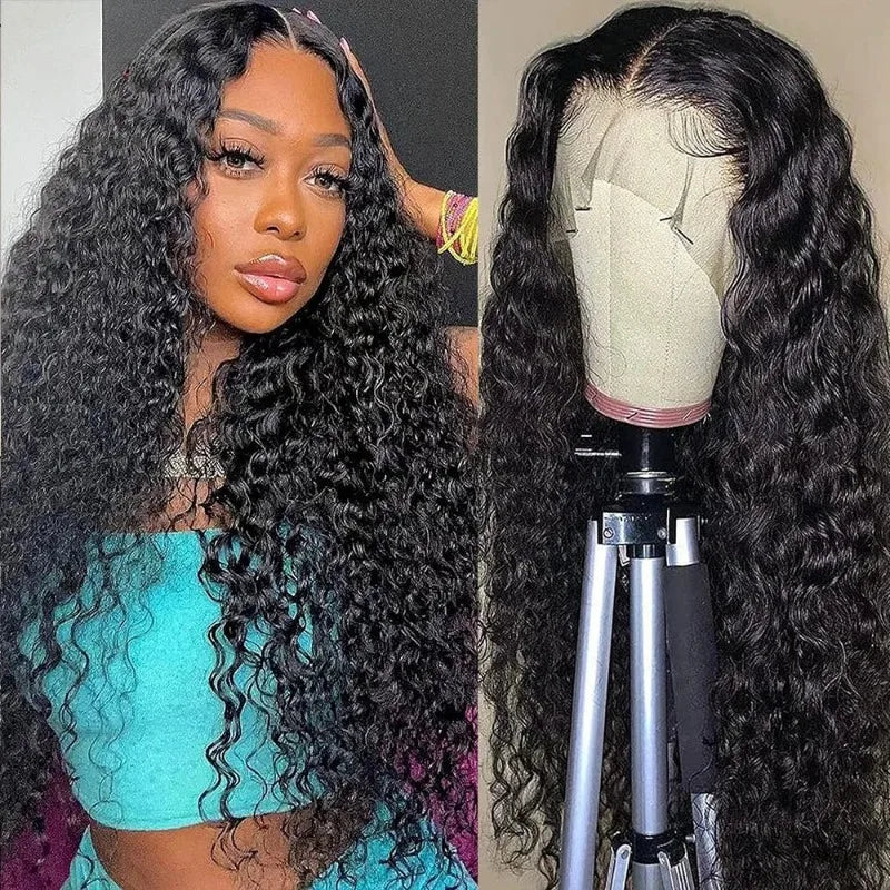 13x4 HD Transparent Deep Wave 250 Density Lace Frontal Human Hair Wig 30Inch Lace Front Wig PrePlucked For Women