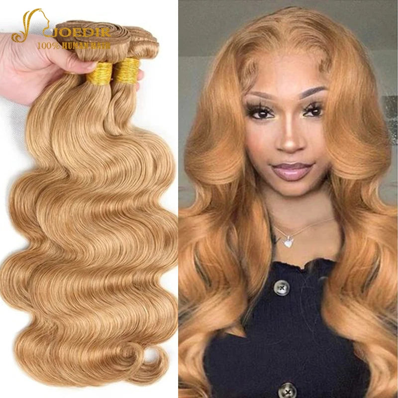 Joedir Wholesale Honey Blonde 27 Color 1/3/4 Bundles Human Hair Brazilian Remy Body Wave  Hair Can Made To Wig Remy Extensions