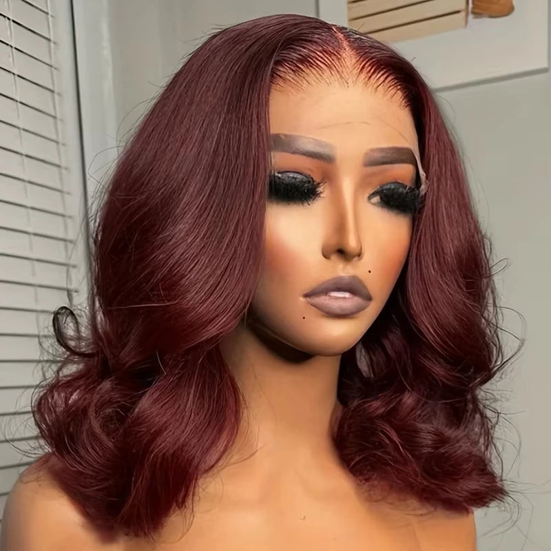 99J Burgundy Body Wave Bob Wig Human Hair Lace Front Wigs Human Hair Short Bob Wig Pre Plucked with Baby Hair