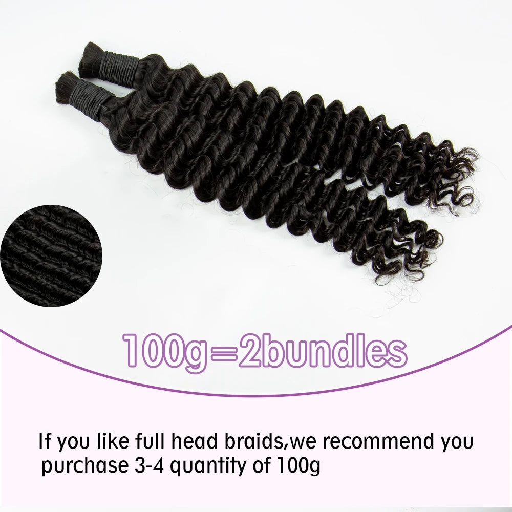 100% Human Hair Bundles for Boho Braids Extensions 26 28 Inch Natural Brazilian Hair Bulk No Weft Deep Wave Virgin Hair Bundles