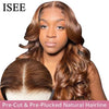 ISEE Hair Wear And Go Wig Glueless Chocolate Brown Lace Front Wigs Pre Cut PrePlucked #4 Color Body Wave Human Hair Wigs