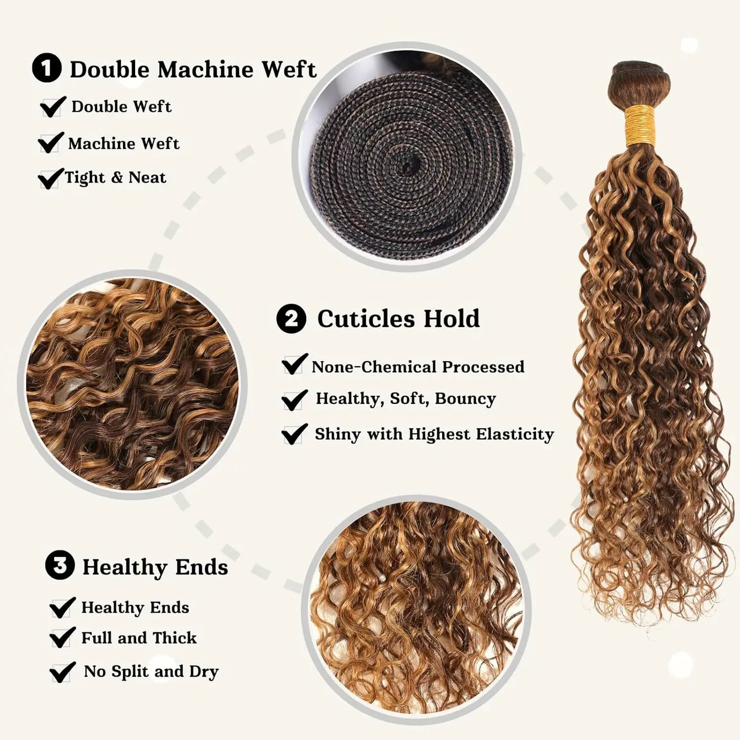 P4/27 Brown Blonde Braiding Hair Bundles Highlight Water Wave Human Hair Bundles  Colored Curly Human Hair Weaving Bundles