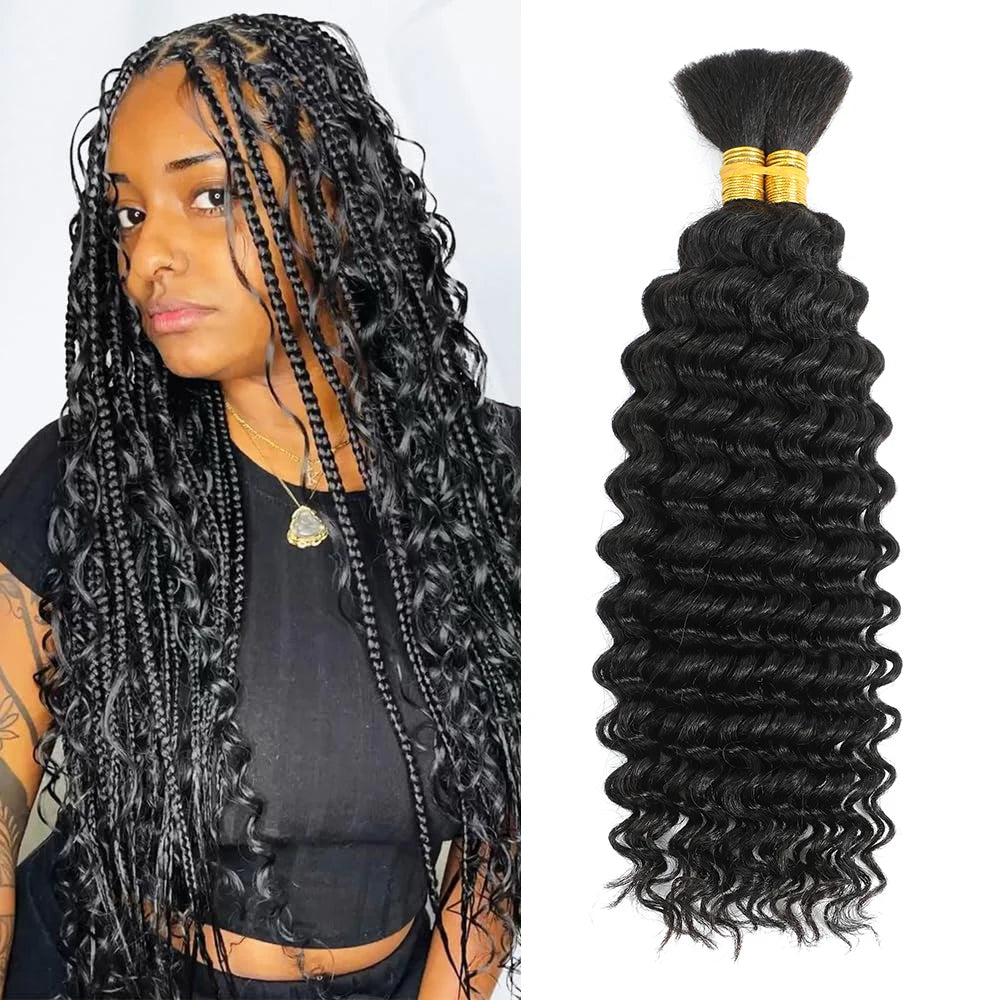 Human Braiding Hair Bundle Deep Wave Bulk Human Hair for Braiding No Weft Curly Braiding Hair Bulk Human Hair for Boho Braids