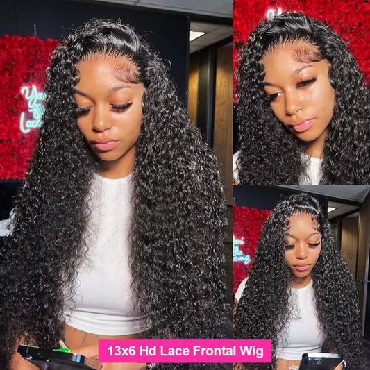 200% Brazilian 36 40 Inches Deep Wave 13x4 HD Transparent Human Hair Wig Glueless Curly Wave 13x6 Lace Frontal Wigs For Women