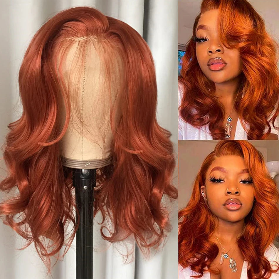 10Inch Body Wave Short Bob Wigs Ginger Brown 13x4 Lace Frontal Wig Human Hair Transparent Front Wig Lace Closure Wig For Women