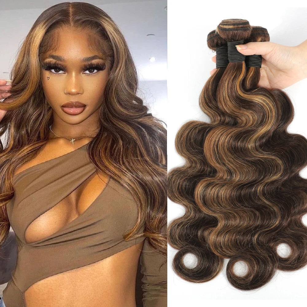 P4/27 Highlights Human Hair Bundles Body Wave Ombre Highlight Human Hair Extensions Thick Hair Weaving On Wholesale GINGIN