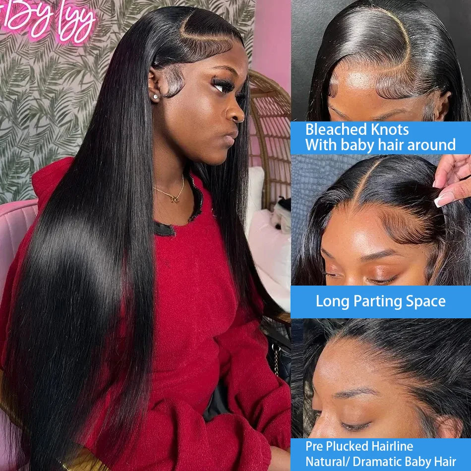 30 32 inch Bone Straight Lace Front Human Hair Wig 250 Densisty Brazilian 13x6 Straight Transparent Lace Frontal Wigs For Women