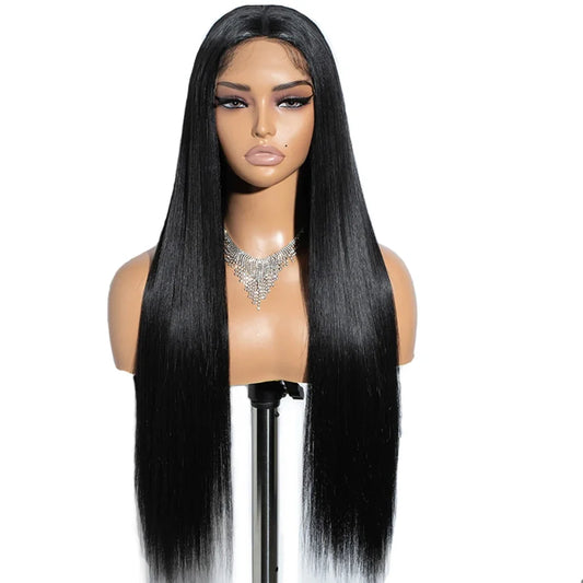 Straight 13x4 HD Transparent Lace Front Wig 30 32 Inch 13x6 Lace Frontal Wigs Human Hair 180 Density Brazilian Natural Black Wig