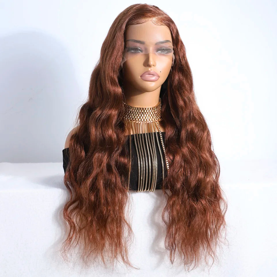 Lekker Rose Gold Brown Body Wave 13x5 Lace Frontal 100% Human Hair Wigs For Women Brazilian Remy Hair Colored 30" Deep Wavy Wigs