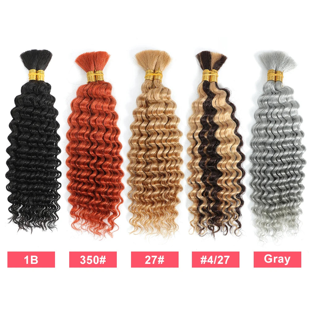 Human Braiding Hair Bundle Deep Wave Bulk Human Hair for Braiding No Weft Curly Braiding Hair Bulk Human Hair for Boho Braids