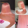 Pink Straight Human Hair Wig Body Wave 13x4 Transparent Lace Frontal Wigs 180% Density Colored Pre Plucked Brazilian Remy Wigs