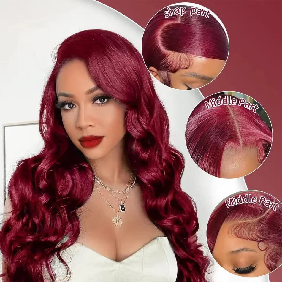 99J Burgundy Lace Front Human Hair Wigs For Black Women Brazilian Body Wave Remy Red Hair Wigs HD Lace Frontal Wigs Mamushow