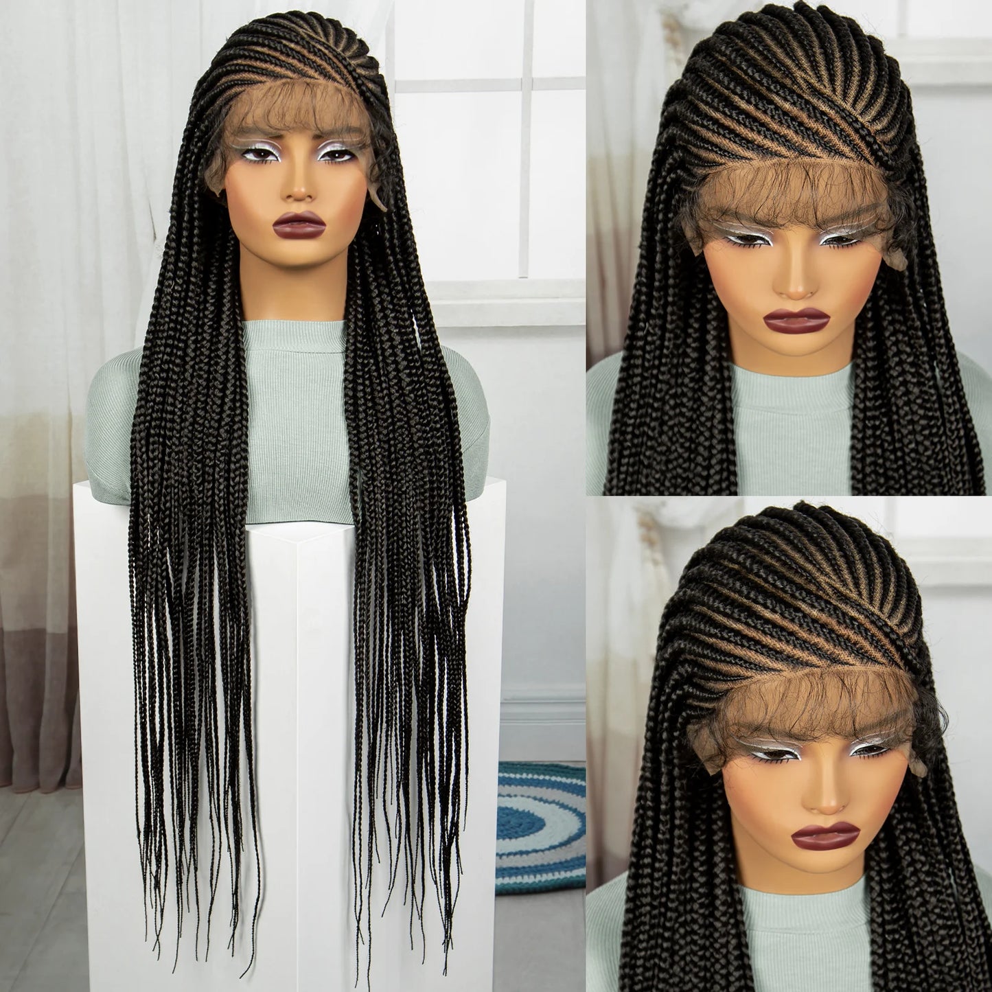 36 Inches Synthetic Cornrow Braided Wigs Full Lace Knotless Braided Lace Wig for Black Women Braiding Hair Wig with Baby Hair