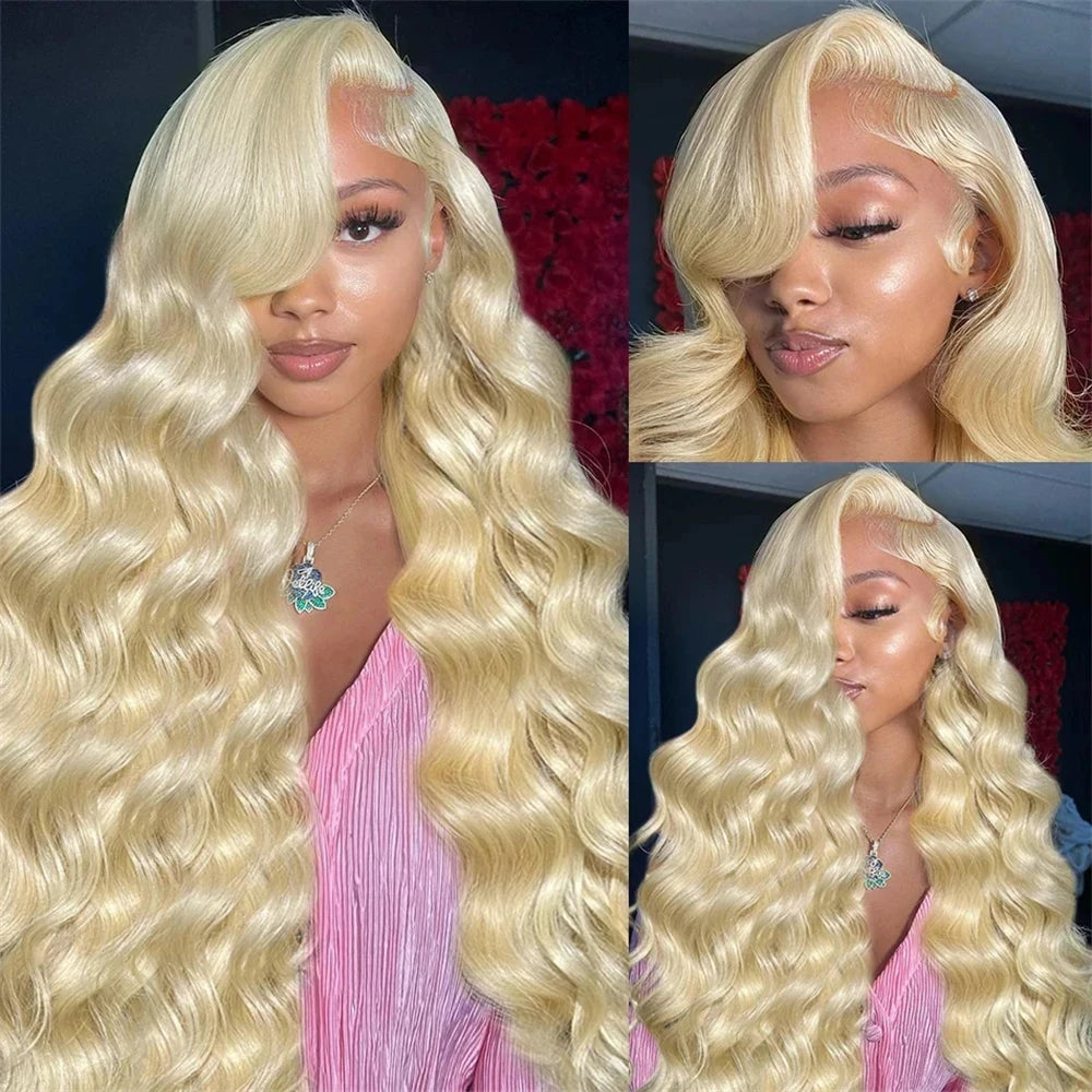 34 36 Inchs Transparent Lace 250 Density 613 Blonde Colored Body Wave Human Hair Wigs 13x4 13x6 Full Frontal Lace Front Wigs